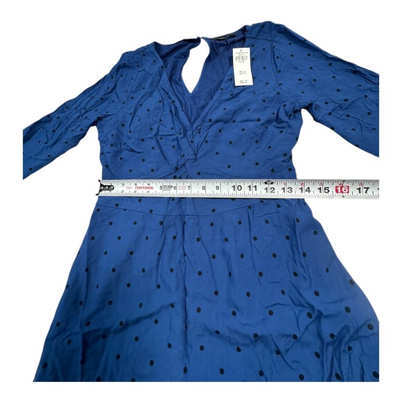 Abercrombie & Fitch Blue Black Polka Dot Front‎ Keyhole Midi Dress Size Medium - Picture 9 of 10